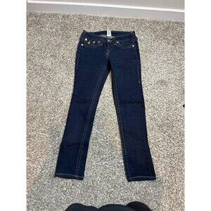 True Religion Jeans Womens 26 Blue Straight Low Rise Sequin Dark Wash Denim